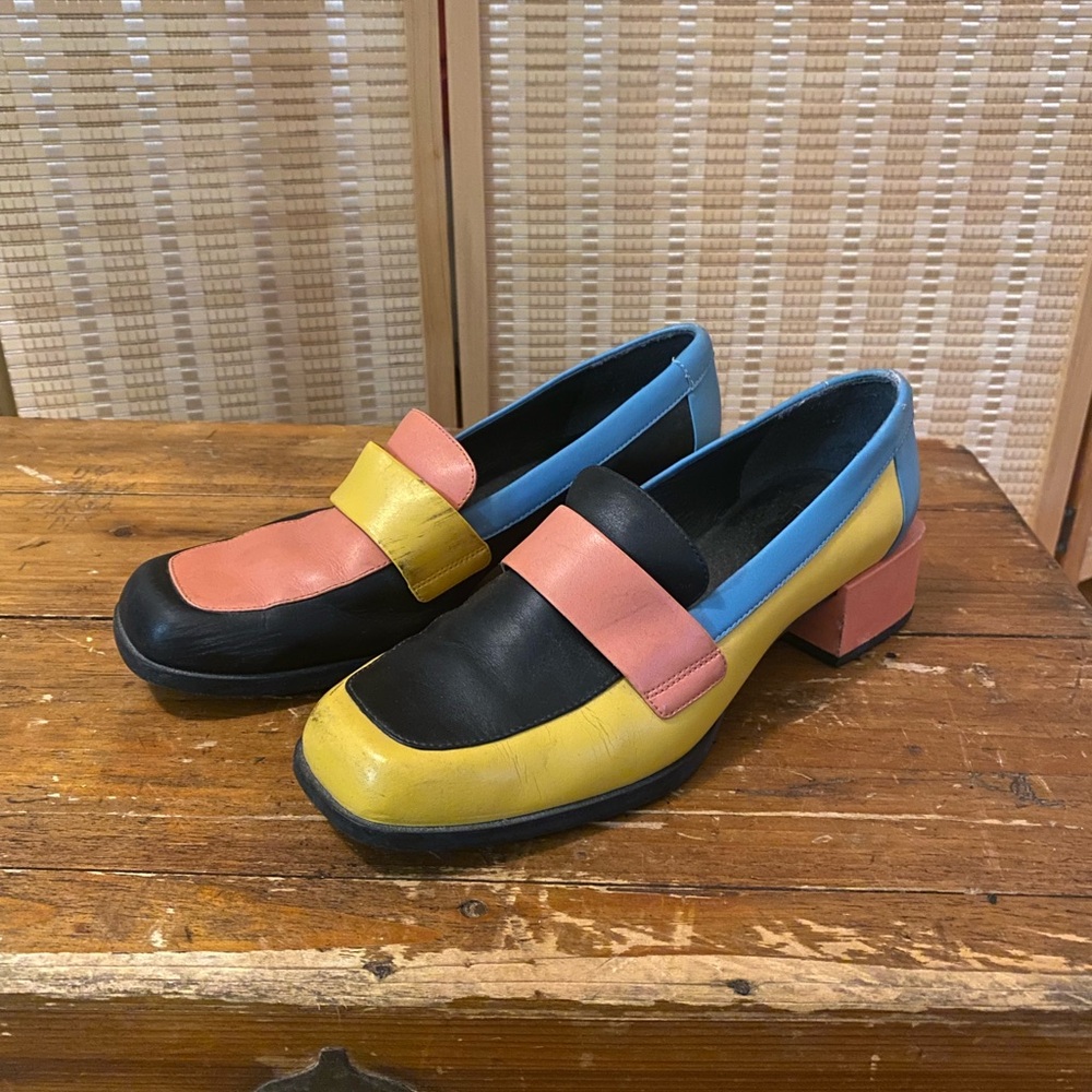 camper color block loafers